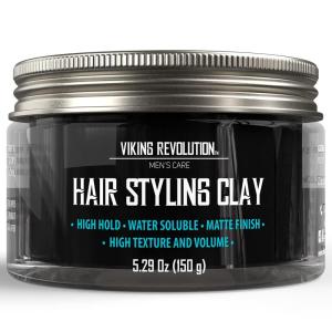 Viking Revolution Hair Styling Agent Hair Clay for Men – Matte – Clay Pomade for Men Hair Styling – Hair Putty for Men Hair Styling Cream High Hold Matte Finish (5.29oz)