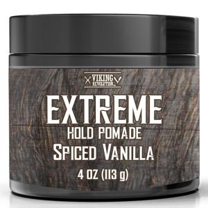 Viking Revolution Spiced Vanilla Hair Pomade for Men – Extreme Hold Hair Gel for Men – Water Based – Extra Firm Mens Hair Pomade – High Shine Mens Hair Cream (4oz)(Spiced Vanilla)