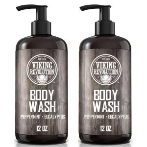 Viking Revolution Men’s Body Wash – Coffee Whiskey Mens Body Wash – Mens Natural Body Wash for Men with Vitamin E and Olive Oil – Shower Gel Body Wash Men (12 Fl Oz, Pack of 1)(Peppermint Eucalyptus)