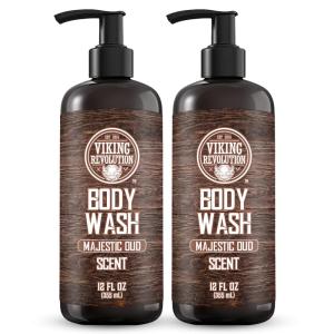 Viking Revolution Men’s Body Wash – Majestic Oud Mens Body Wash – Mens Natural Body Wash for Men with Vitamin E and Rosemary Oil – Shower Gel Body Wash Men (12 Fl Oz, Pack of 2)