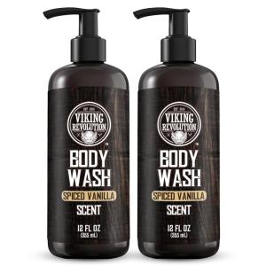 Viking Revolution Men’s Body Wash – Spiced Vanilla Mens Body Wash – Mens Natural Body Wash for Men with Vitamin E and Rosemary Oil – Shower Gel Body Wash Men (12 Fl Oz, Pack of 2)