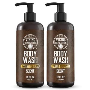 Viking Revolution Men’s Body Wash – Sweet Tobacco Mens Body Wash – Mens Natural Body Wash for Men with Vitamin E and Rosemary Oil – Shower Gel Body Wash Men (12 Fl Oz, Pack of 2)