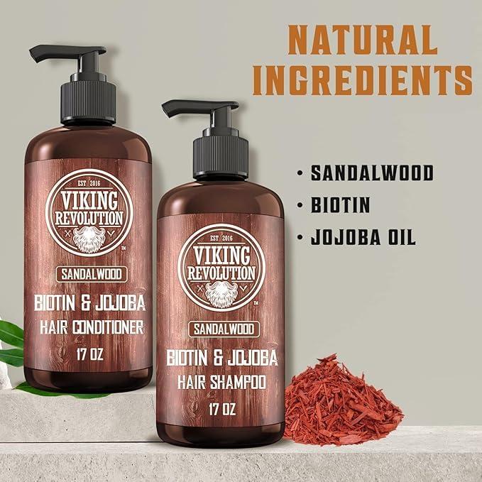 image:imageViking Revolution Sandalwood Shampoo and Conditioner Set with Biotin and Jojoba Oil Natural Hair Shampoo and Hair Conditioner for Men with Vitamin B5 17 OzShampoo and Conditioner