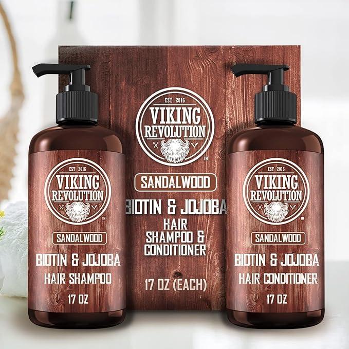 image:imageViking Revolution Sandalwood Shampoo and Conditioner Set with Biotin and Jojoba Oil Natural Hair Shampoo and Hair Conditioner for Men with Vitamin B5 17 OzShampoo and Conditioner