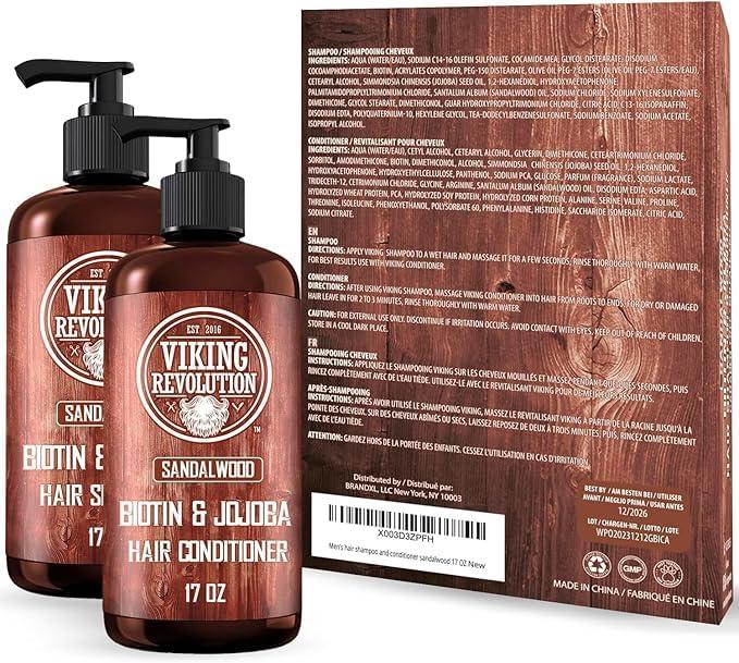 image:imageViking Revolution Sandalwood Shampoo and Conditioner Set with Biotin and Jojoba Oil Natural Hair Shampoo and Hair Conditioner for Men with Vitamin B5 17 OzShampoo and Conditioner