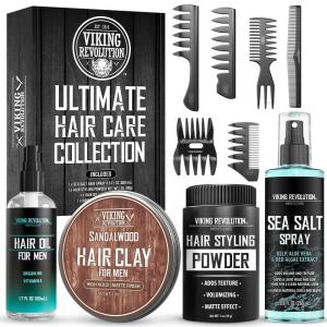 Viking Revolution Ultimate Hair Care Collection – Styling Hair Kit Includes Sea Salt Spray (8.8fl oz), Texture Powder (1oz), HairClay (2 oz), Comb Set (6 Pieces) and Oil (1.7fl oz) – Men Gifts(1 Pack)