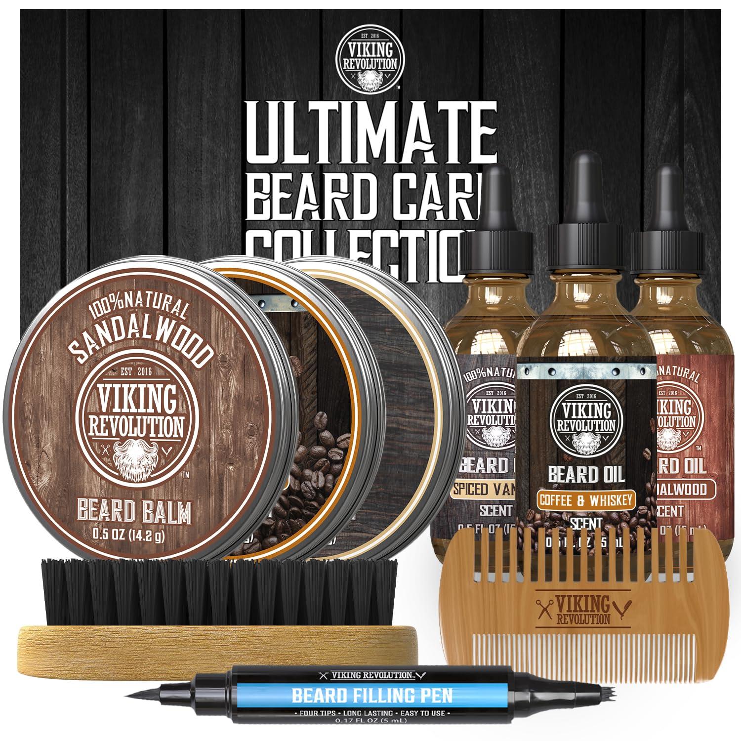 image:imageViking Revolution Ultimate Beard Care Collection Gifts for Men Includes Oil Balm Brush Comb and Pen Beard Kit for Men with Sandalwood Spiced Vanilla Coffee Whiskey Sweet Tobacco1 Pack
