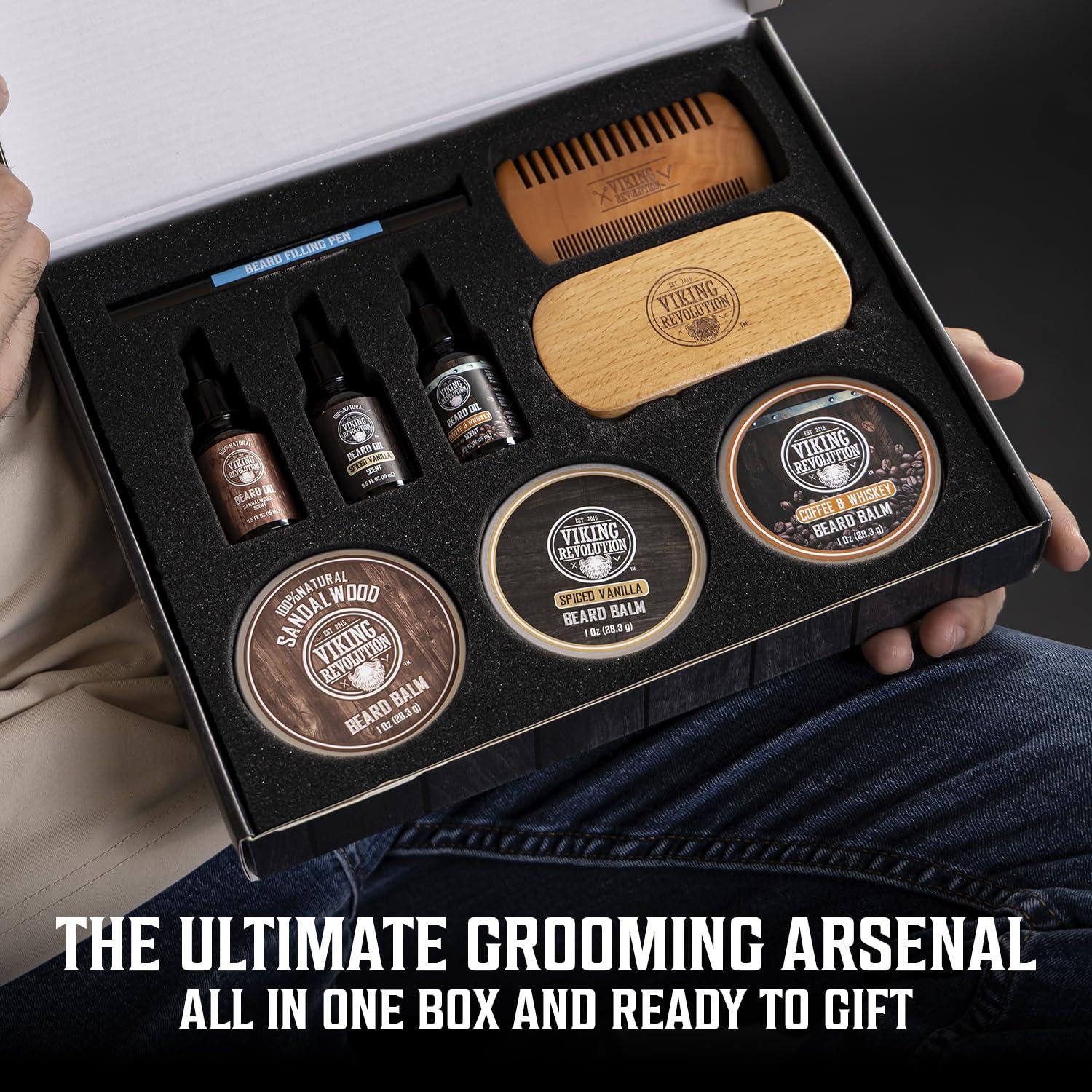 image:imageViking Revolution Ultimate Beard Care Collection Gifts for Men Includes Oil Balm Brush Comb and Pen Beard Kit for Men with Sandalwood Spiced Vanilla Coffee Whiskey Sweet Tobacco1 Pack