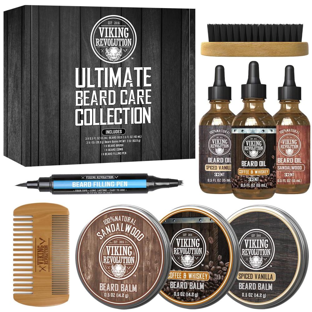 image:imageViking Revolution Ultimate Beard Care Collection Gifts for Men Includes Oil Balm Brush Comb and Pen Beard Kit for Men with Sandalwood Spiced Vanilla Coffee Whiskey Sweet Tobacco1 Pack